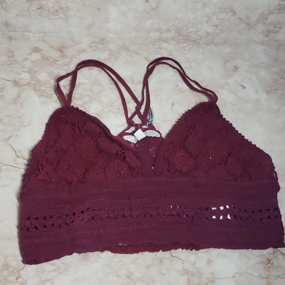 Lucky Brand red wine lace new cros back bralette size XS